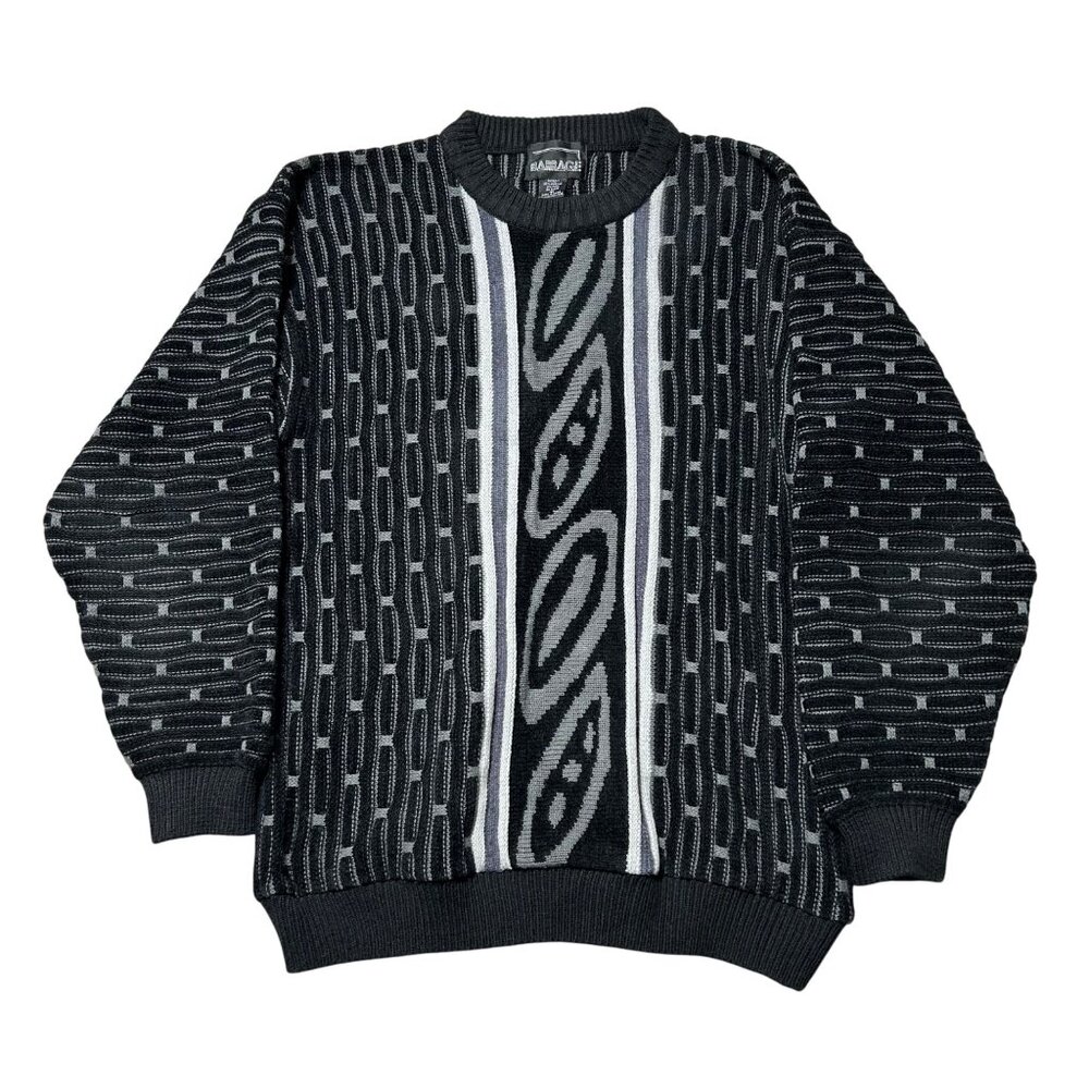 Vtg Barrage Coogi Style Sweater Mens M Black/Gray 3D Geometric Knit Pullover